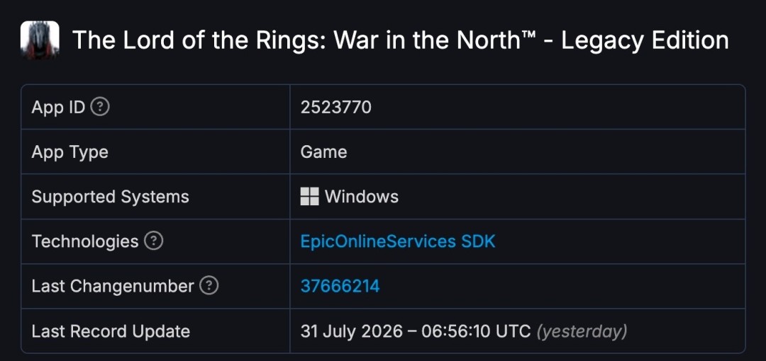 指环王北方战争下架后回归？Steam数据库惊现传承版